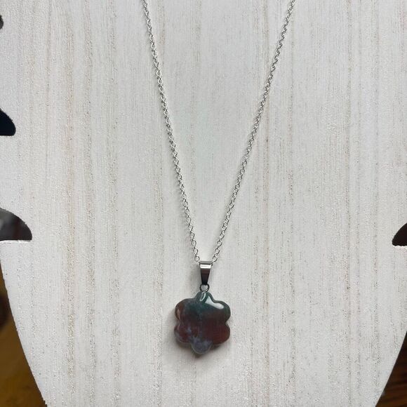 Red Moss Agate Ocean Jasper flower pendant natural stone crystal reiki silver pl - Picture 6 of 8